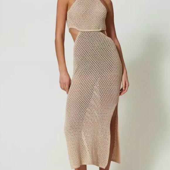 TWINSET Milano Long linen blend mesh dress - Picture 2 of 8